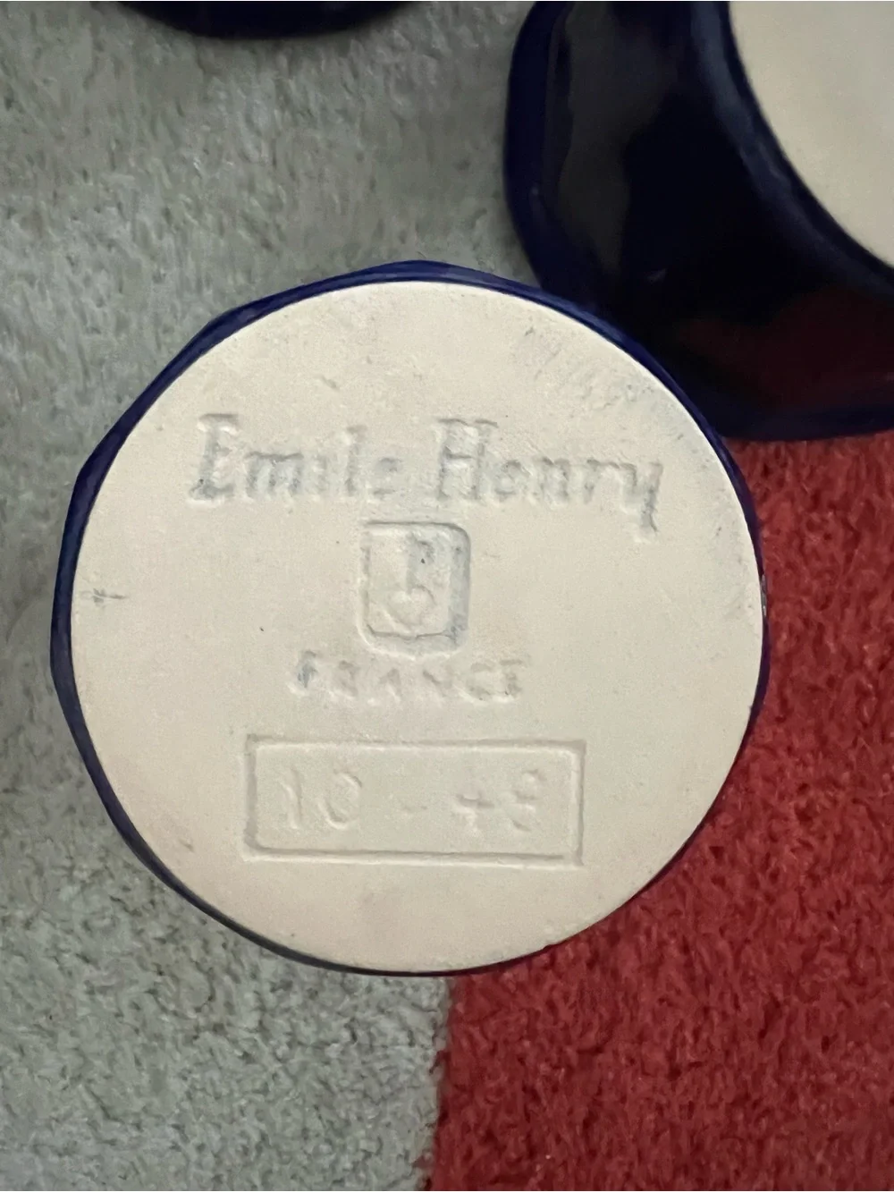Emile Henry Custard Ramekins 5 Blue & White Scalloped Stoneware France